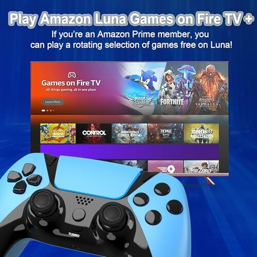 Amazon Luna-Spiele auf Fire TV mit Spieleauswahl und Controller.