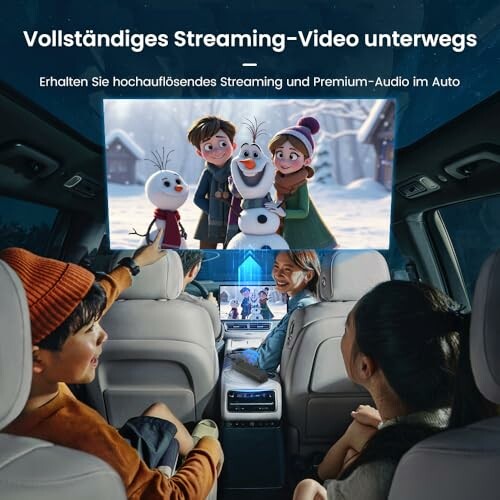 Familie schaut Streaming-Video im Auto