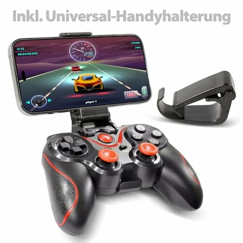 Spielcontroller mit Smartphone-Halterung.