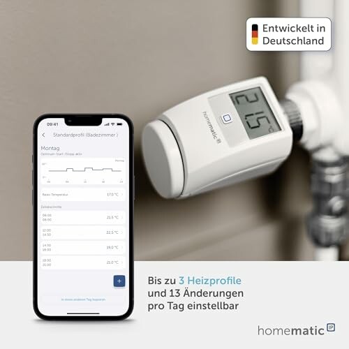 Smartes Heizgerät mit App-Steuerung und Temperaturanzeige.