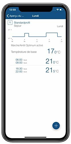 Smartphone zeigt Thermostat-Zeitplan und Temperatur.