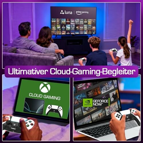 Personen spielen Cloud-Gaming auf verschiedenen Plattformen.