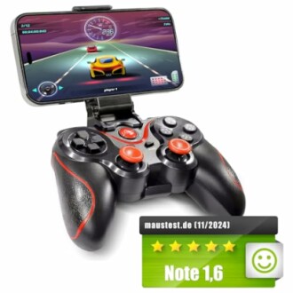 Drahtloser Spielcontroller mit befestigtem Smartphone